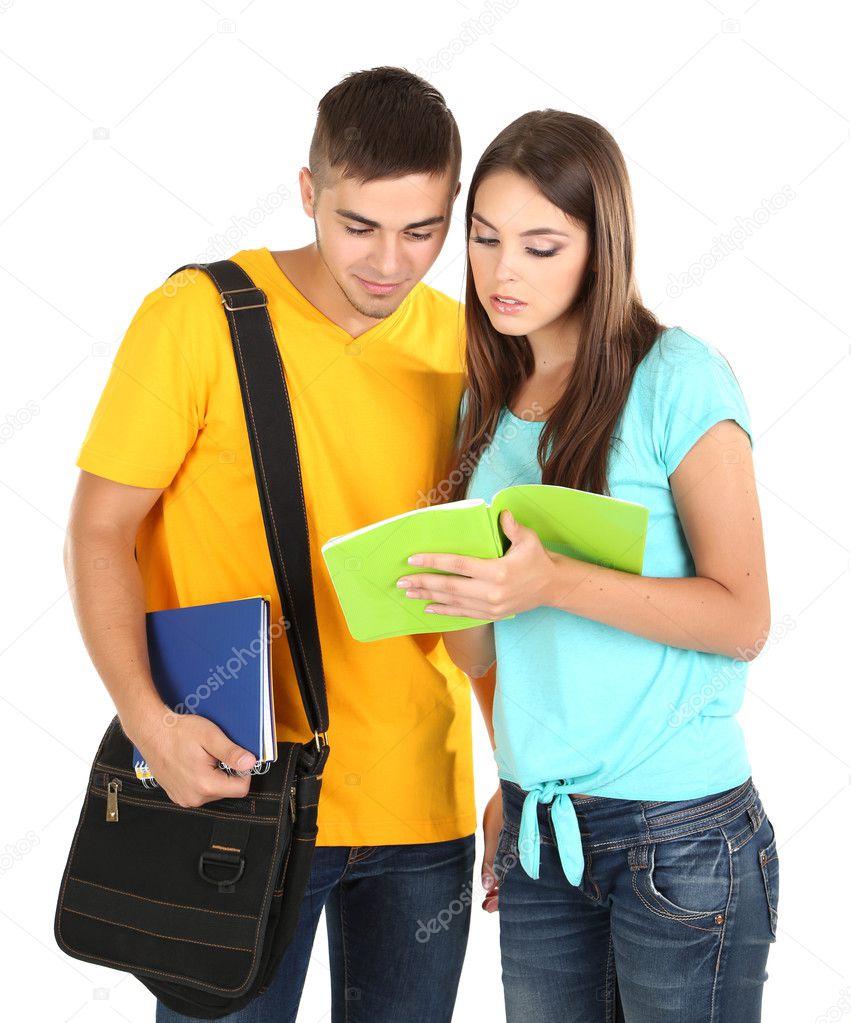 Two happy beautiful young people, isolated on white