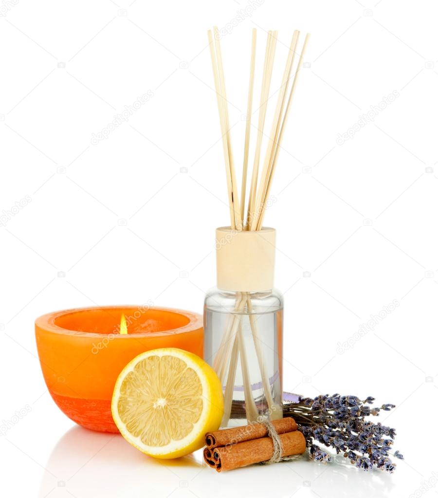 Aromatic sticks for home with fruity odor isolated on white