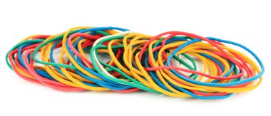 renkli kauçuk şeritler üzerinde beyaz izole