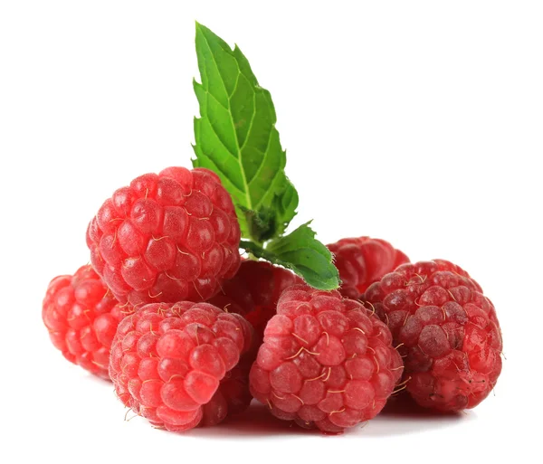 Ripe sweet raspberries isolated on white — Stock Photo, Image