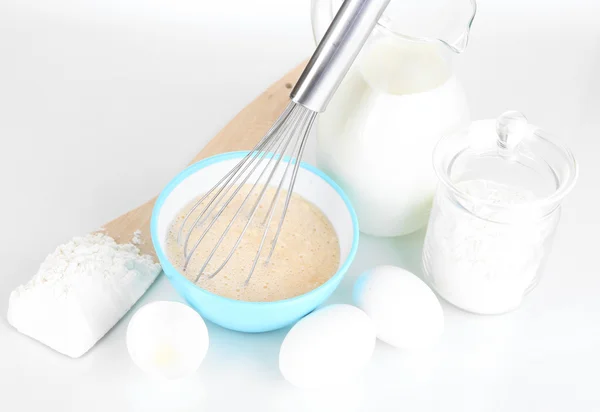 Ingredients for dough isolated on white — Stock Photo, Image