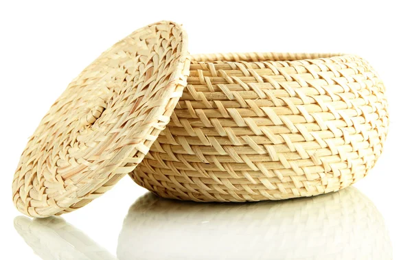 Wicker basket with cover, isolated on white — Stock Photo, Image