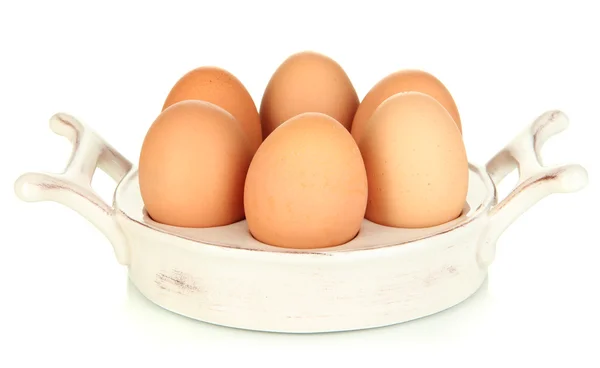 Huevos en plato para huevos aislados en blanco —  Fotos de Stock