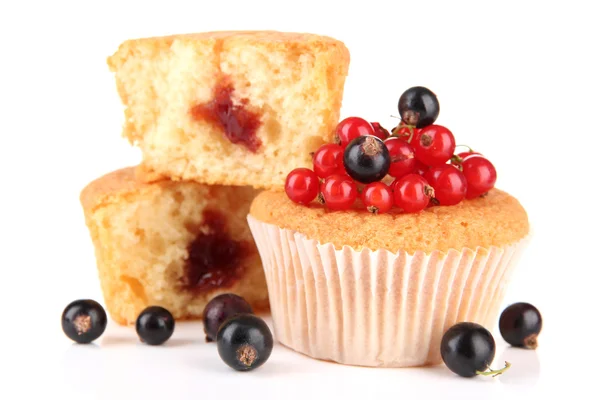 Tasty muffins with berries isolated on white — Stock Photo, Image