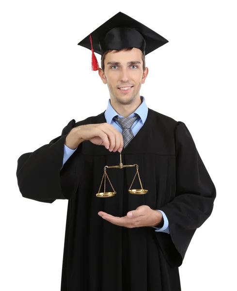 Joven abogado graduado aislado en blanco —  Fotos de Stock