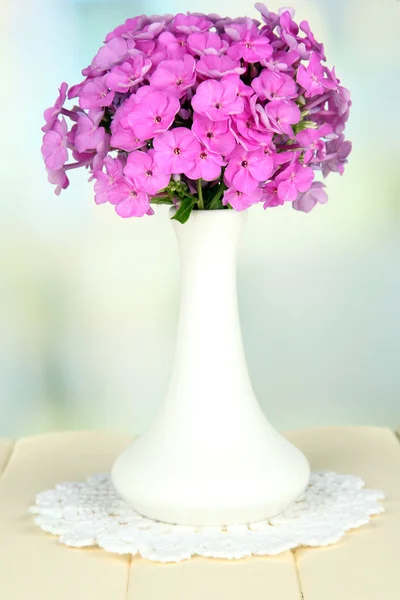 Красивый букет флокса в вазе на столе на светлом фоне — стоковое фото