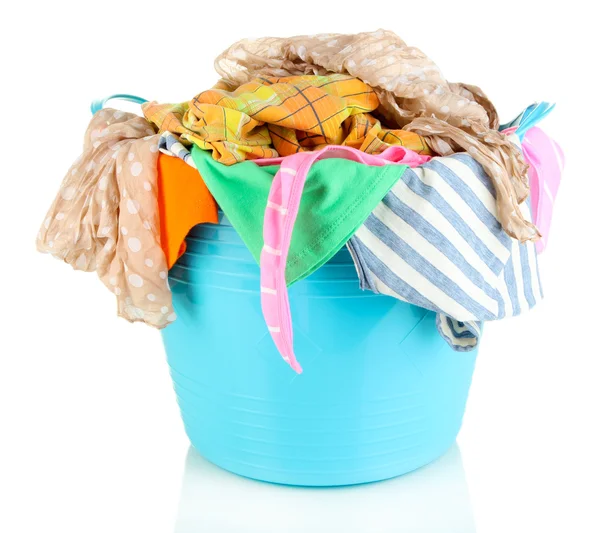 Blue laundry basket isolated on white — Stock Photo, Image