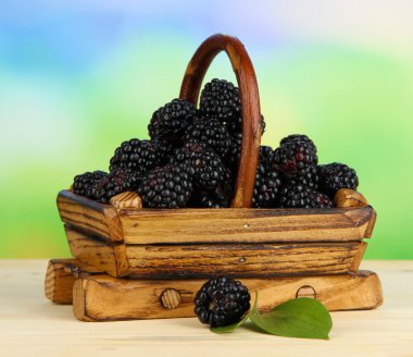 Olgun böğürtlen sepeti doğal zemin üzerine ahşap tablo