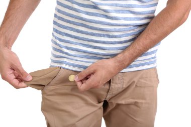 adam beyaz izole cebinde boş gösterilen