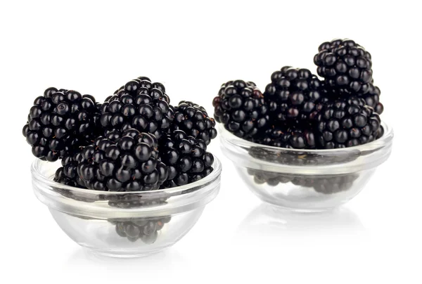 Sweet blackberry in glass bowl isolated on white — Stock Photo, Image