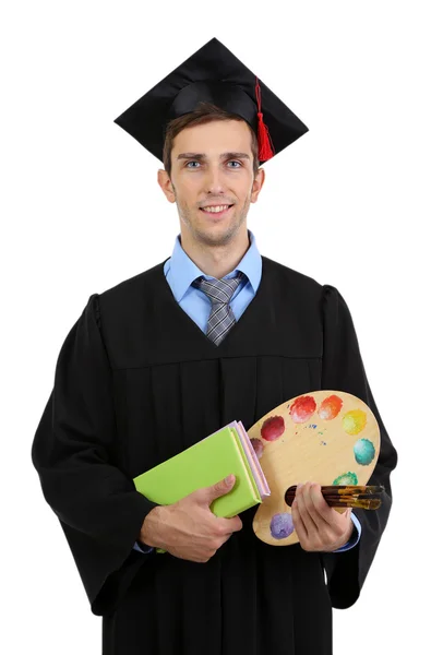 Jovem artista graduado isolado em branco — Fotografia de Stock