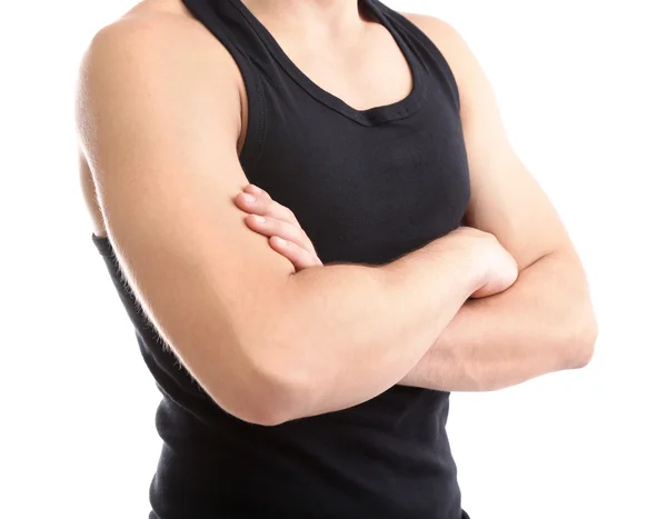 Bonito jovem desportista muscular, isolado em branco — Fotografia de Stock