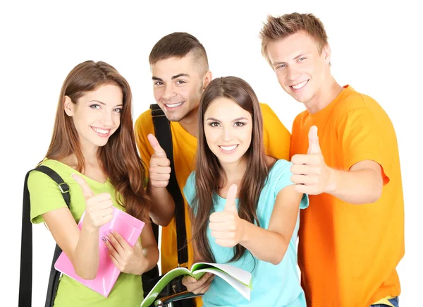 Щаслива група красивих молодих студентів, ізольована на білому — стокове фото
