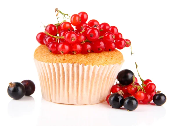 Tasty muffin with berries isolated on white — Stock Photo, Image