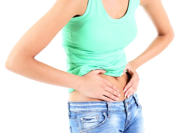 Dolor abdominal aislado en blanco — Foto de Stock