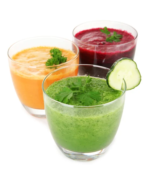 Fresh vegetable juices isolated on white — Stock Photo, Image