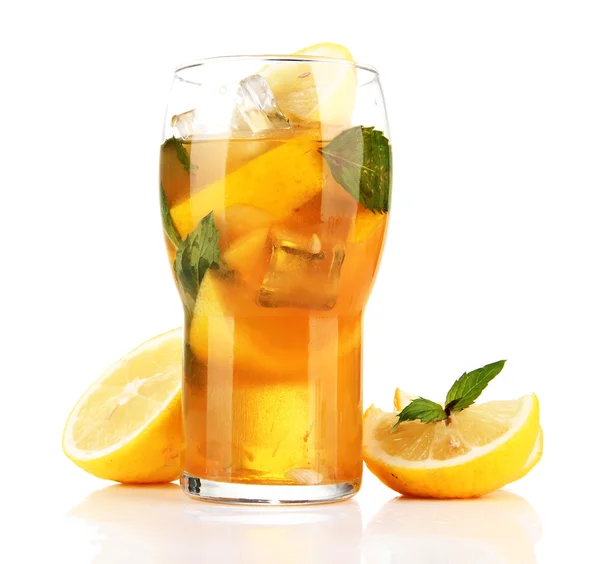 Iced tea with lemon and mint isolated on white Stock Image