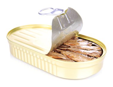 konserve sardalya, üzerinde beyaz izole ile açın.