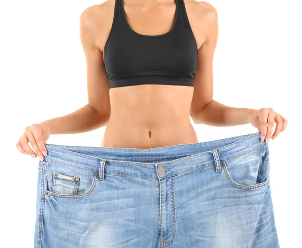 büyük kot üzerinde beyaz izole ile Slim kız