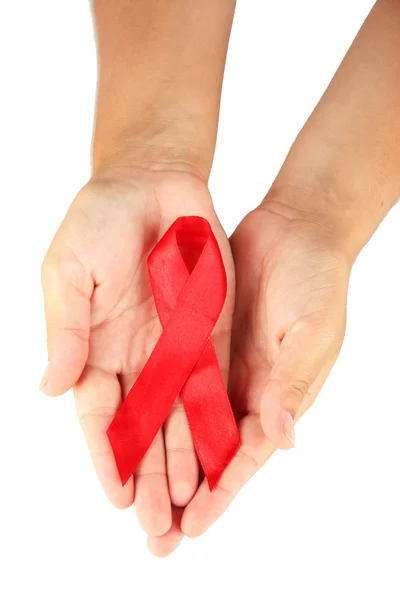 AIDS lint in handen geïsoleerd op wit — Stockfoto