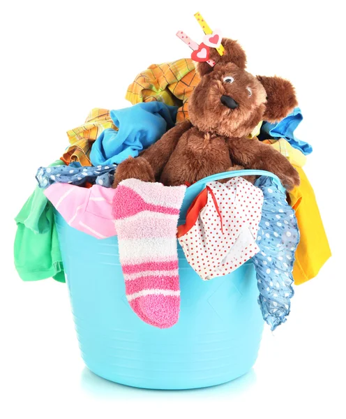 Blue laundry basket isolated on white — Stock Photo, Image