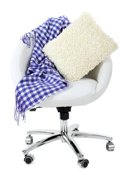 White chair with pillow isolated on white — Stock Photo, Image