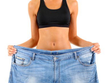 büyük kot üzerinde beyaz izole ile Slim kız