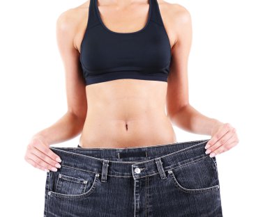 büyük kot üzerinde beyaz izole ile Slim kız