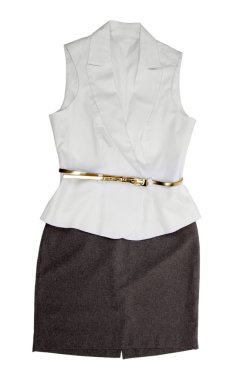 beyaz ceket ve gri etek üzerine beyaz izole