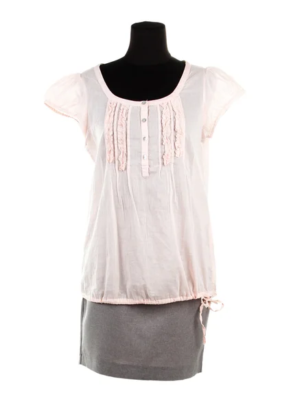 Bonita blusa y falda gris en maniquí, aislado en blanco —  Fotos de Stock