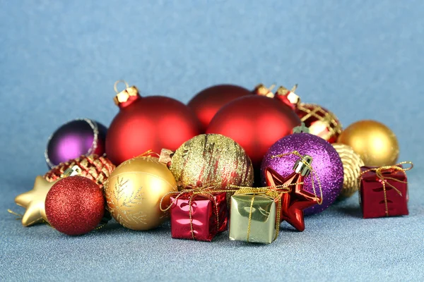 Christmas decorations on blue background — Stock Photo, Image