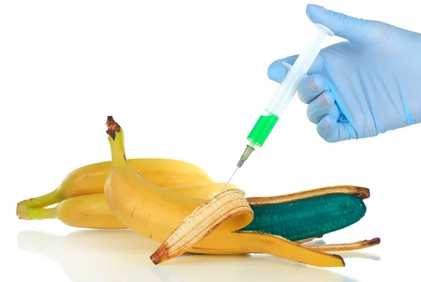 Injection into banana isolated on white — Stock Photo, Image