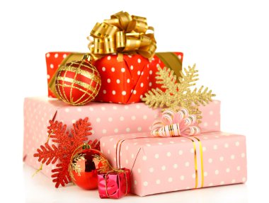 hediyeleri Noel süsleri, üzerinde beyaz izole ile