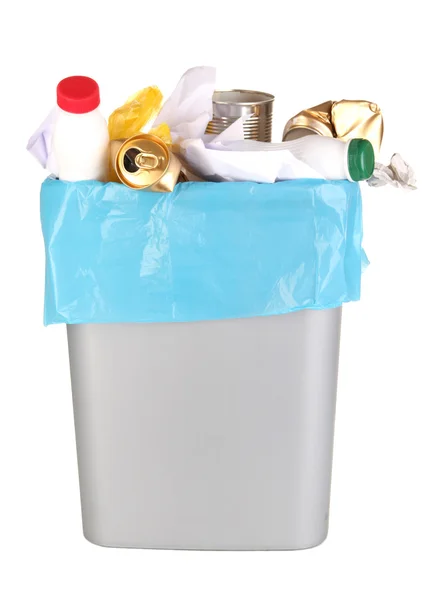 Bin full of rubbish isolated on white — Stock Photo, Image