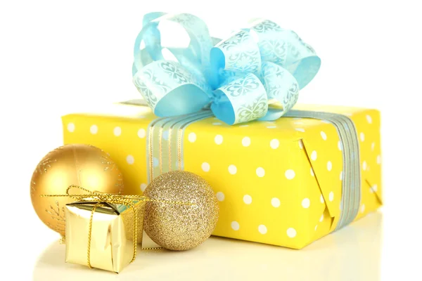 Gift with christmas balls, isolated on white — Stock Photo, Image