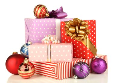 hediyeleri Noel süsleri, üzerinde beyaz izole ile