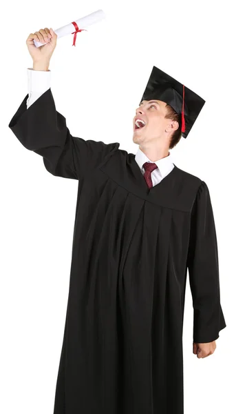 Feliz estudiante graduado aislado en blanco —  Fotos de Stock