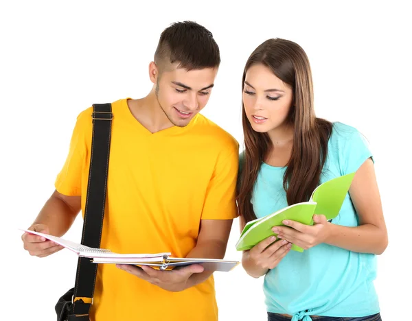 Twee gelukkige mooie jonge mensen, geïsoleerd op wit — Stockfoto