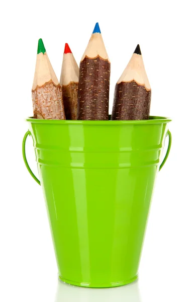 Color bucket with multicolor pencils, isolated on white — Stock Photo, Image