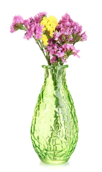 Beautiful summer flowers in vase isolated on white — Stock Photo, Image