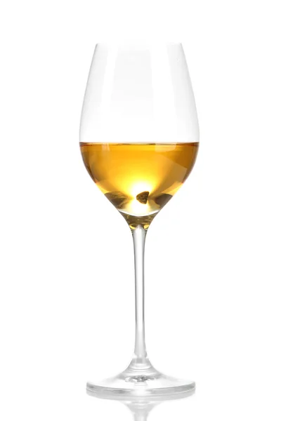 Wineglass with white wine, isolated on white — Stock Photo, Image