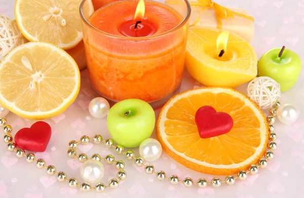 Romantic lighted candles close up — Stock Photo, Image