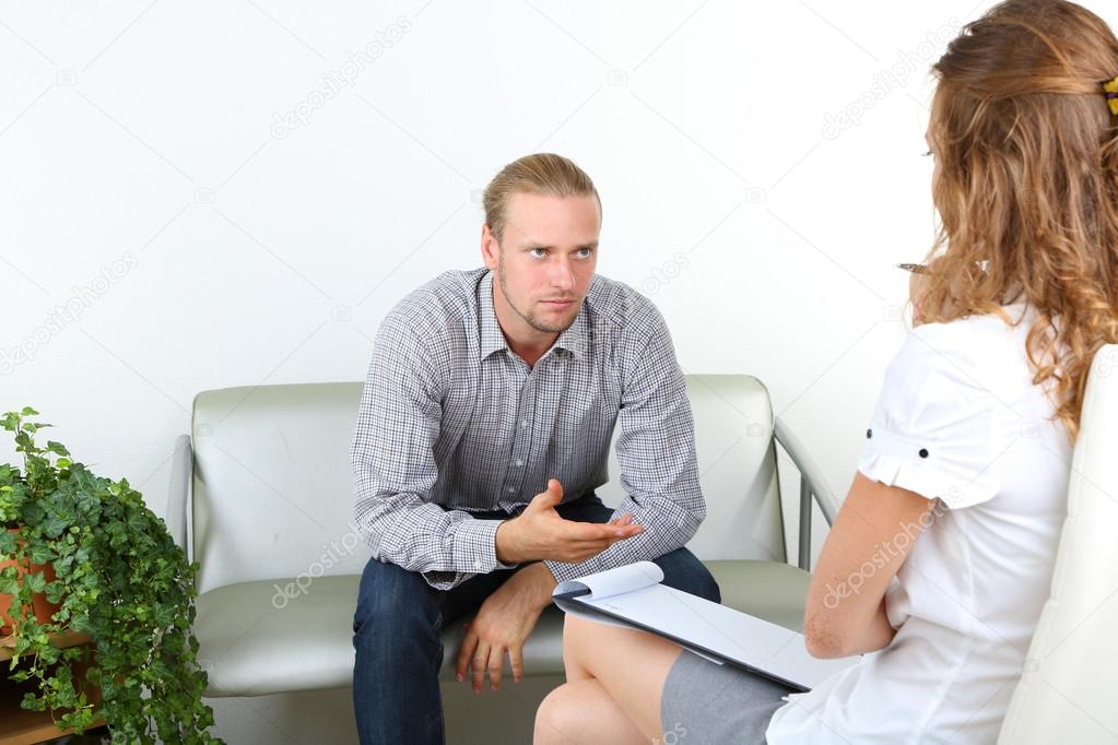Man with problem on reception for psychologist