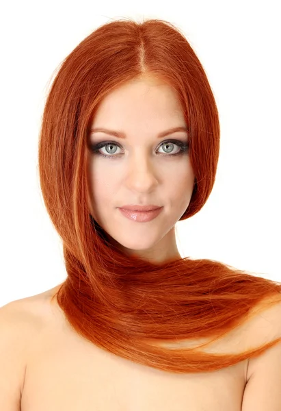 Портрет красивої жінки з довгим волоссям, ізольовані на білому — стокове фото