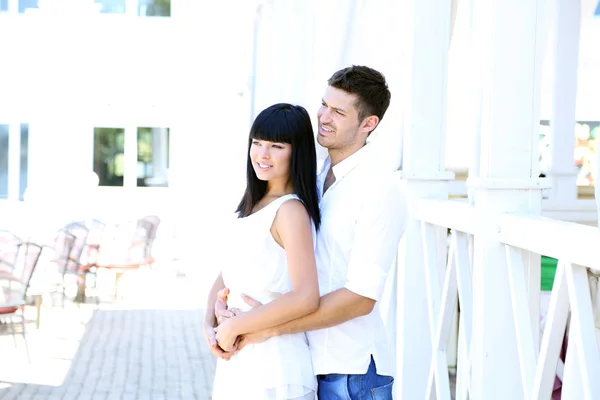 Beautiful young romantic couple, outdoors — Stock Photo, Image