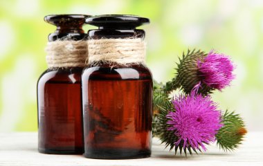 thistle çiçek doğa zemin üzerine tıp şişe