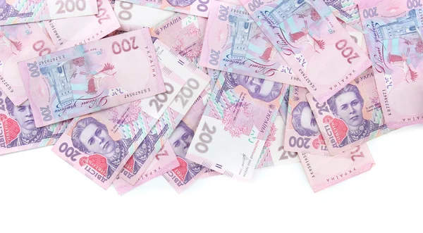 Haufen ukrainischen Geldes, isoliert auf weißem Grund — Stockfoto