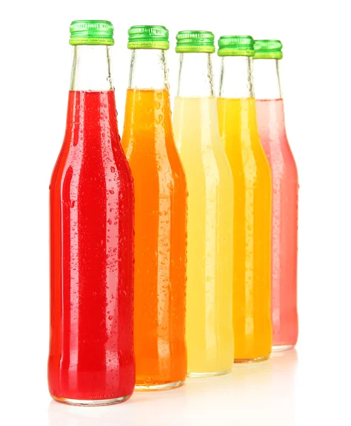 Bottles with tasty drinks, isolated on white — Stock Photo, Image