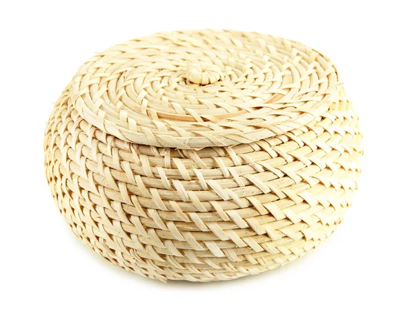 Wicker basket with cover, isolated on white — Stock Photo, Image