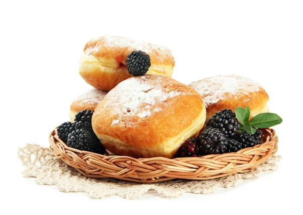 Tasty donuts with berries, isolated on white — Stock Photo, Image